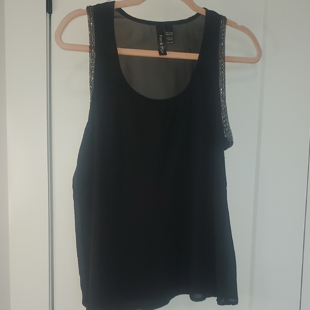 Fun & Flirt Black Tank Top with Silver Details